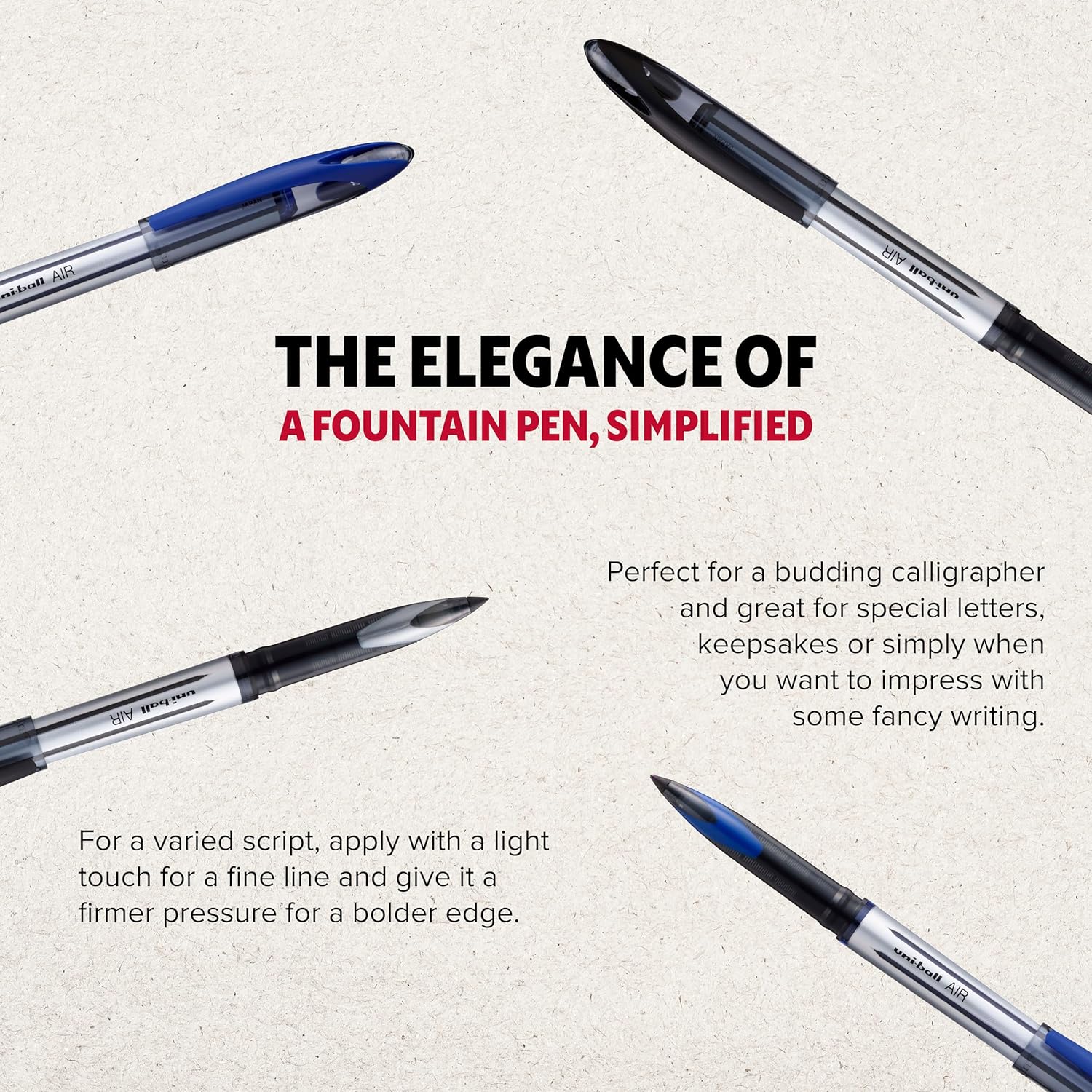 uni-ball UB-188-Micro Fountain Pen Tip 0.5mm Air Rollerball Pens, Red Gel, 12 Pack