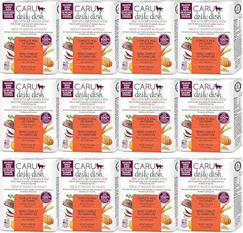 Caru Plato diario de carne de res con estofado de pollo, alimento húmedo natural para perros adultos con vitaminas y minerales añadidos,