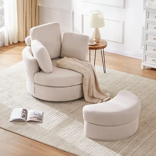 Huatean Home 39” Swivel Accent Barrel Chairs with Removable Headrest,