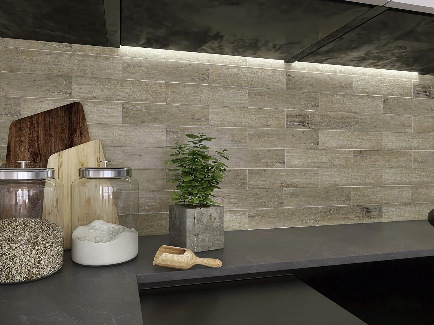 W&S 24 PCS Caesious Grey Peel and Stick Wood Panels for Walls, Stick on Wood Look Tile for RV,Living Room,Accent Wall,Faux Wood Paneling for Kitchen Backsplash,Self Adhesive Wall Planks