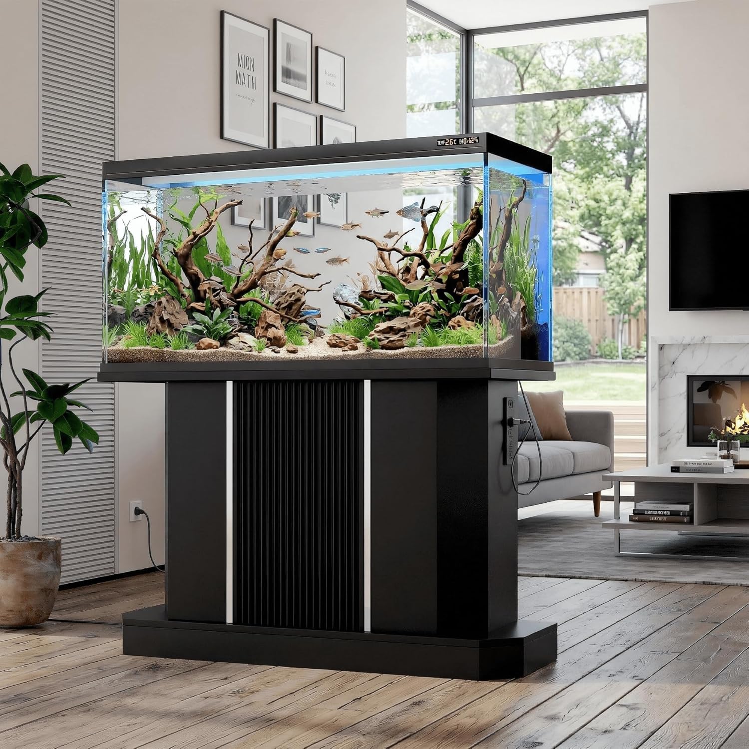 Fish Tank Stand for 55-75 Gallon Aquarium, Cabinet with 4 AC Outlets & 2 USB Ports, Heavy-Duty Engineered Wood Support, 47.64" L x 14.17" W x 28.70" H ,Black