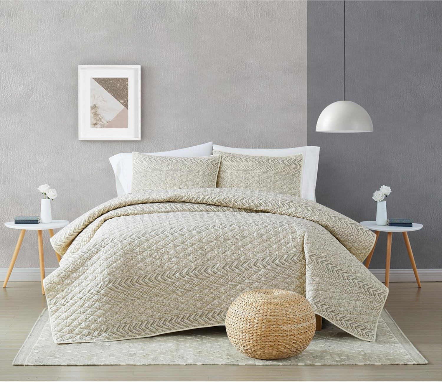 Brooklyn Loom Chase Quilt Set, Twin XL, Cream and Black 2