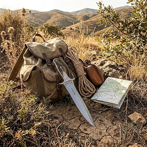 Miniatura 6 de Joker Cuchillo de caza Rehalero CC10 con mango de cuerno de ciervo, hoja MOVA 9.25 pulgadas, funda de cuero marrón, 18.34 oz, 14.37 pulgadas en