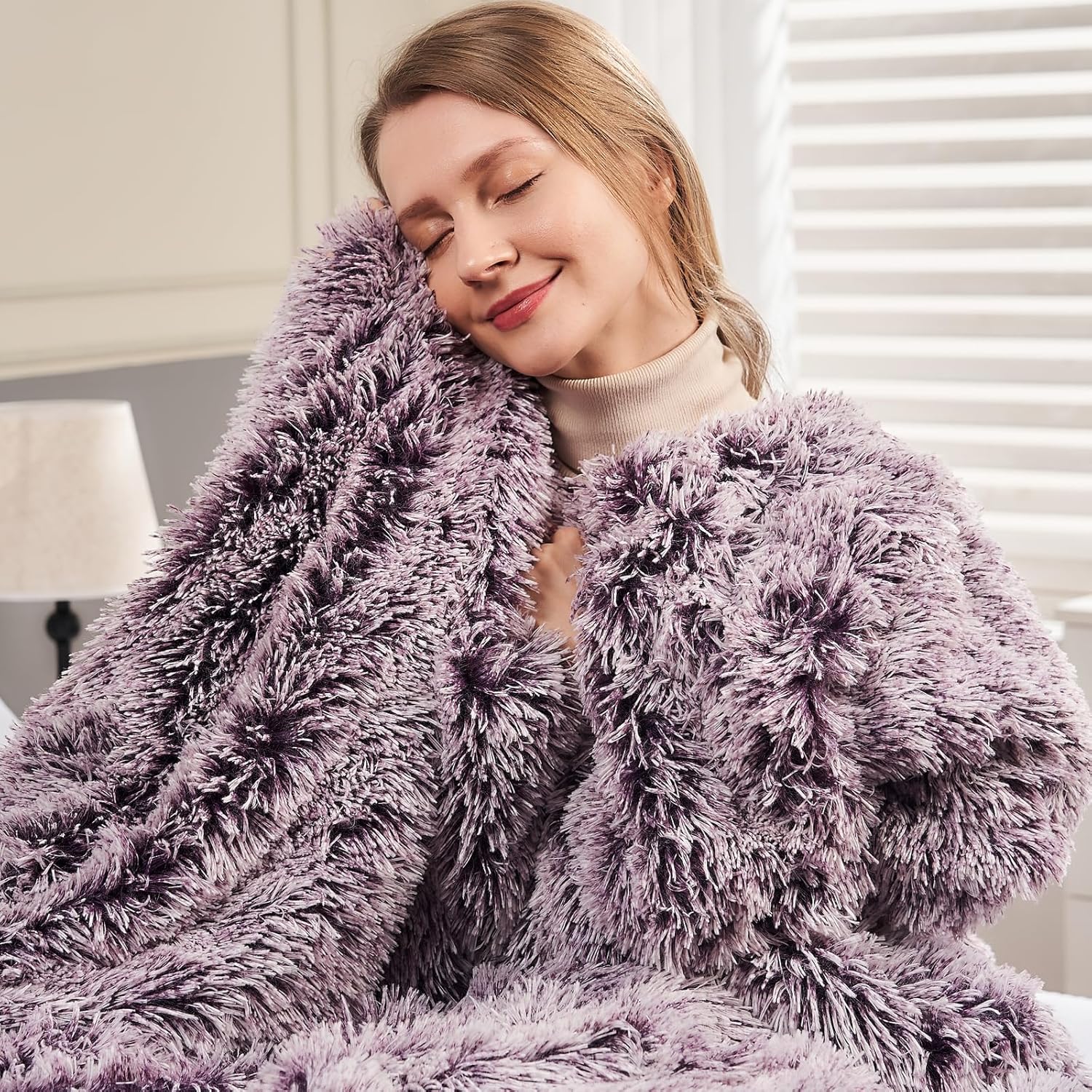 GONAAP Fuzzy Faux Fur Throw Blanket Queen Size Frosty Purple Super Soft Cozy Plush Fuzzy Shaggy Blanket for Couch Sofa Bed (Frosty Purple, Queen(90"x90")) - Image 2