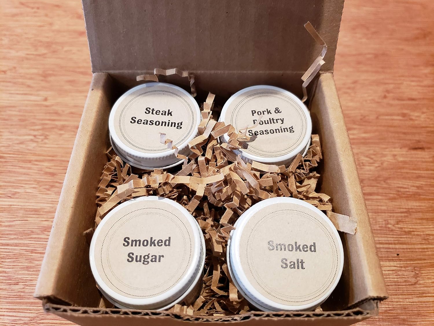 Whiskey Oak Seasonings Small Jar Gift Box - 3.50 oz Smoked Salt, Smoked Sugar, Steak and Pork & Poultry Seasonings - Smoked using Oak Whiskey Barrels, Whiskey Oak Seasonings