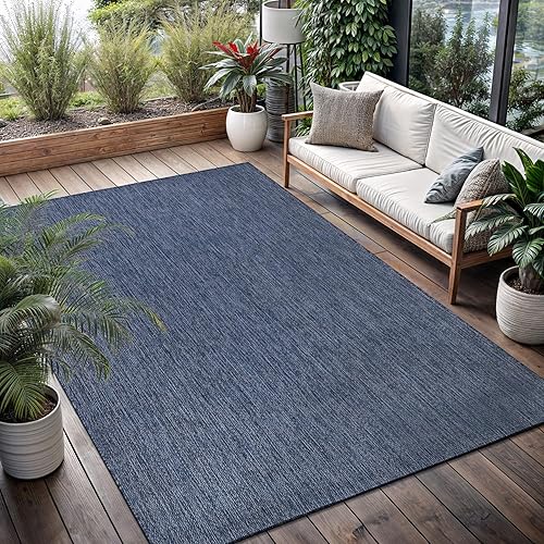 Miniatura 5 de Lena Rug Alfombra impermeable para interiores y exteriores, 5 x 7 pies, neutra, lavable, patio, terraza, patio trasero, alfombra grande, azul