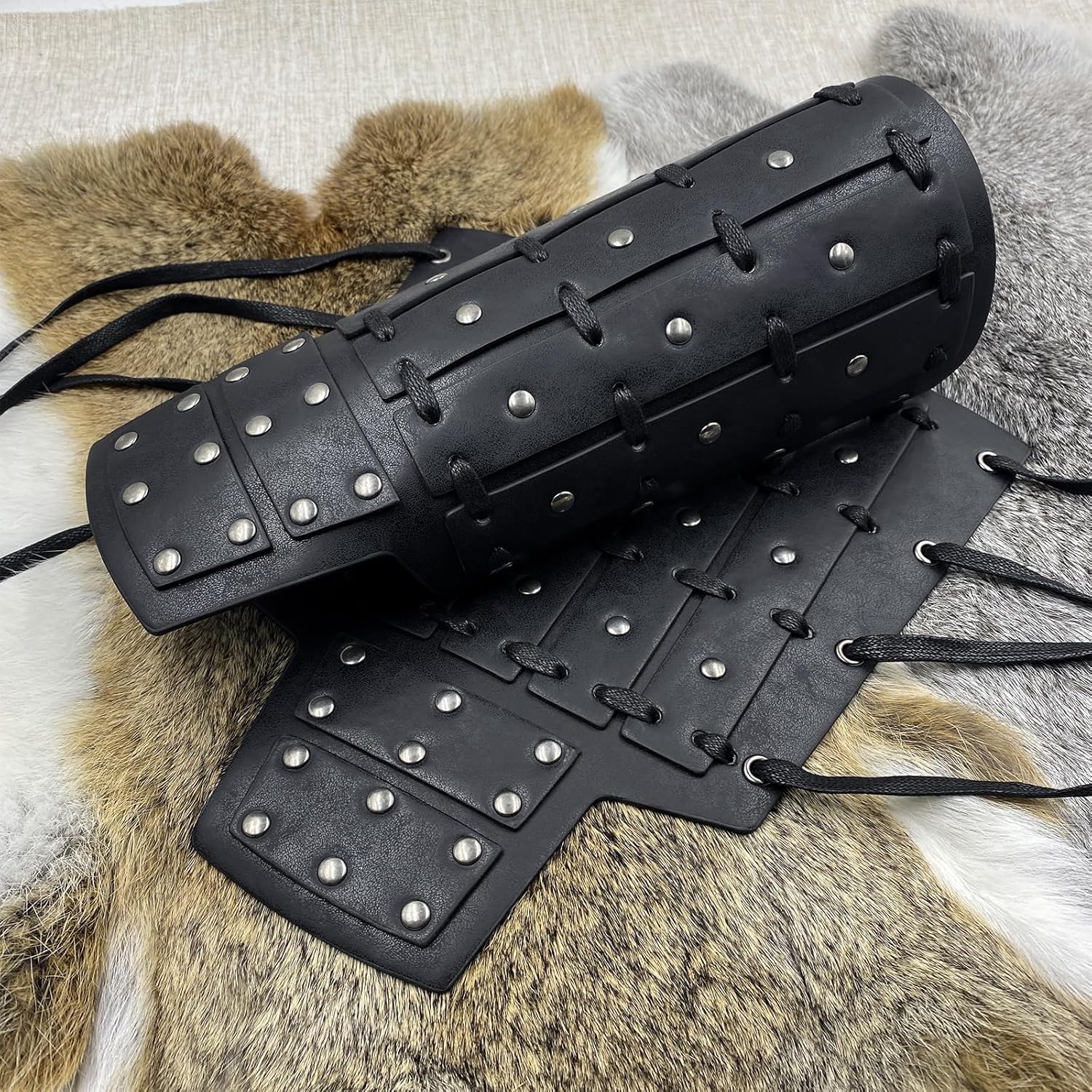 HiiFeuer Medieval Studded Faux Leather Bracers, Vintage Mercenary Arm Guards, Knight Archer Gauntlets for Ren Faire - Image 5