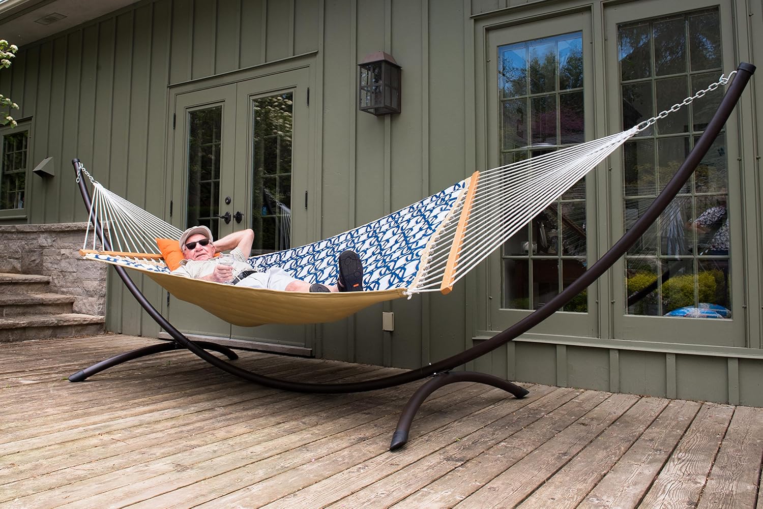 Vivere Quilted Polyester Fabric Double Hammock with Spreader Bars - 450 lb Capacity