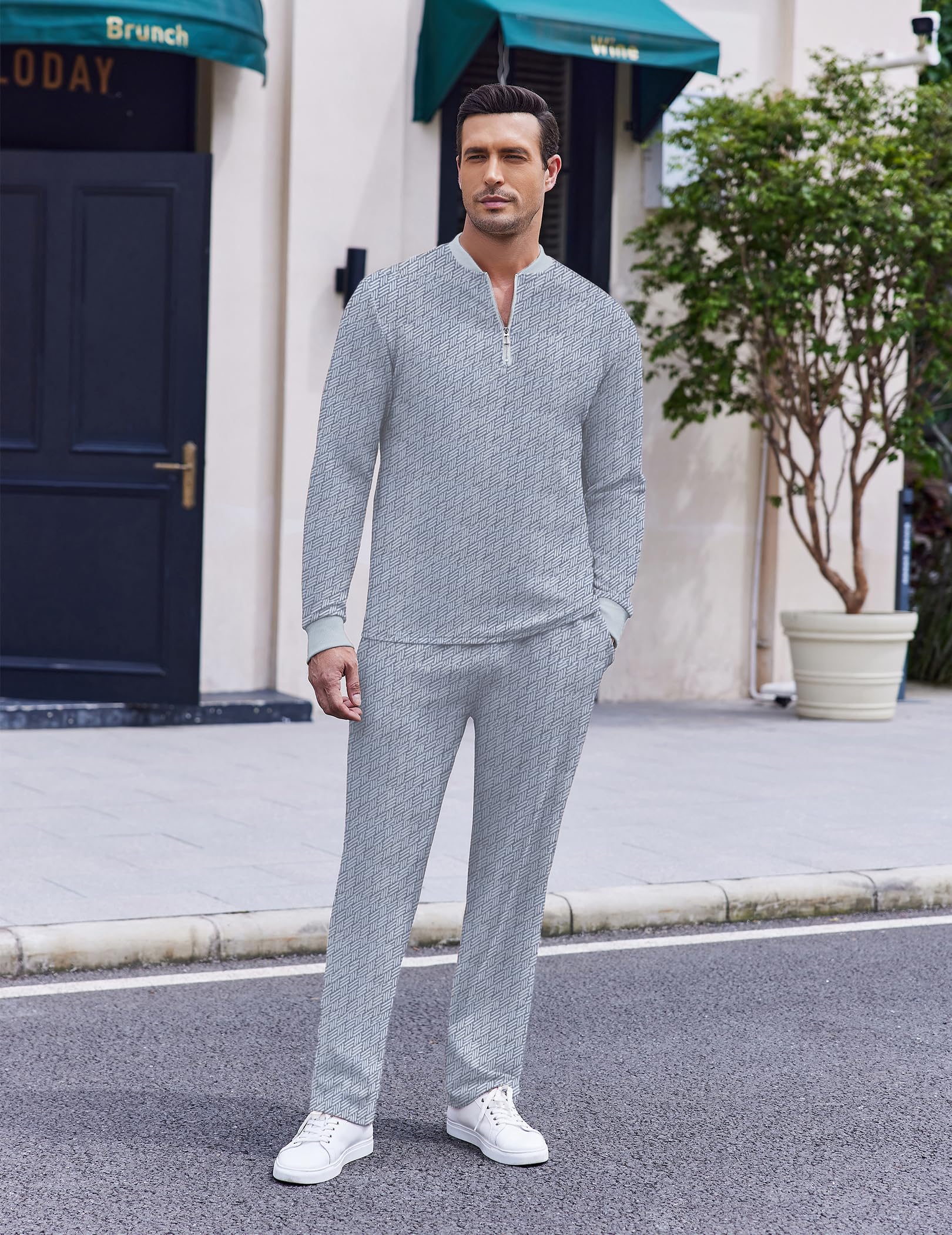 COOFANDY Tuta sportiva da uomo, 2 pezzi, con zip a quarto e maniche lunghe, abbigliamento sportivo casual
