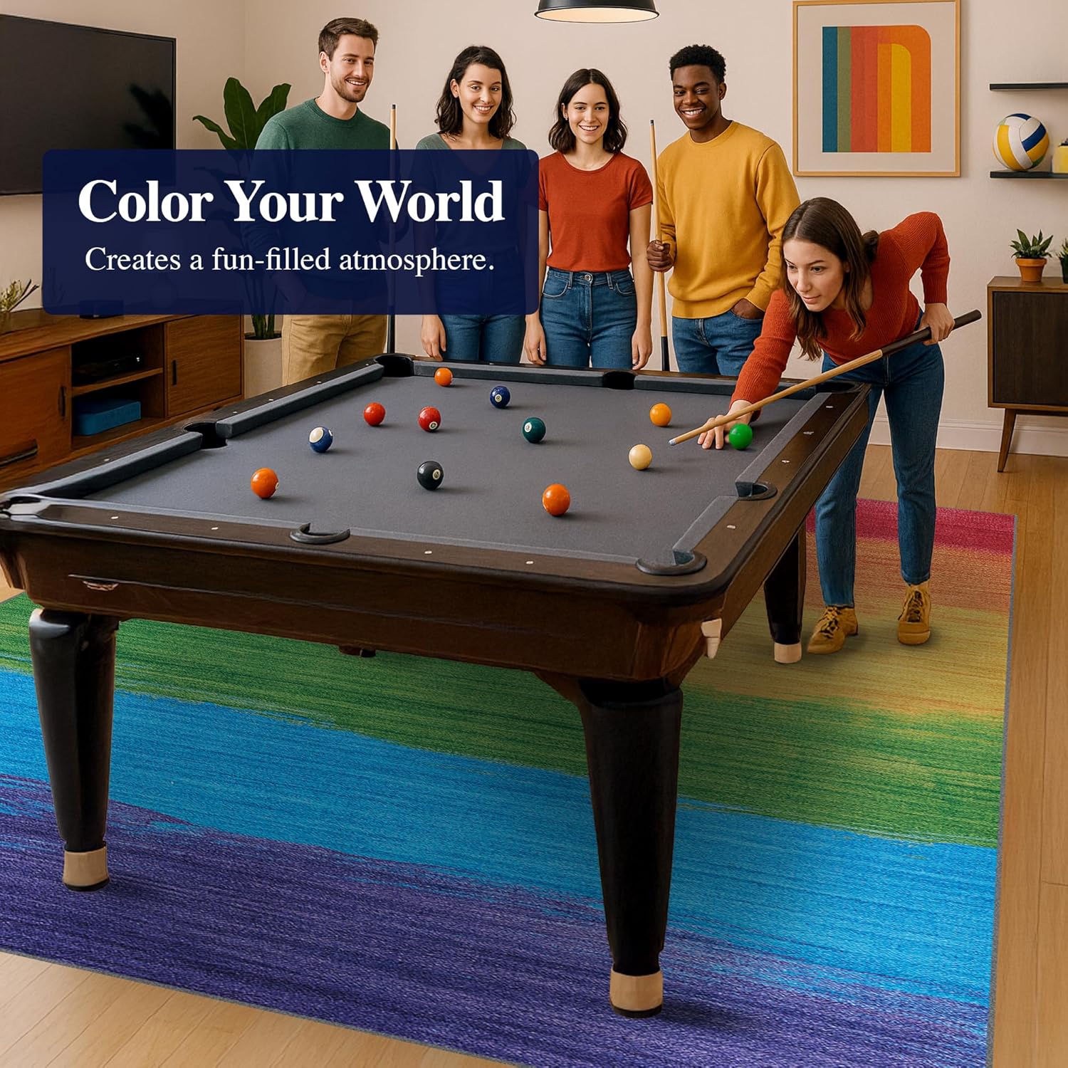 Couristan Passion Non-Skid Polyester Rug - 2' X 8' Printed Rainbow Runner Rug for Bedroom, Dorm, or Living Room, Multicolor Modern Style Home Decor, Machine-Washable Rug with Non Slip Backing