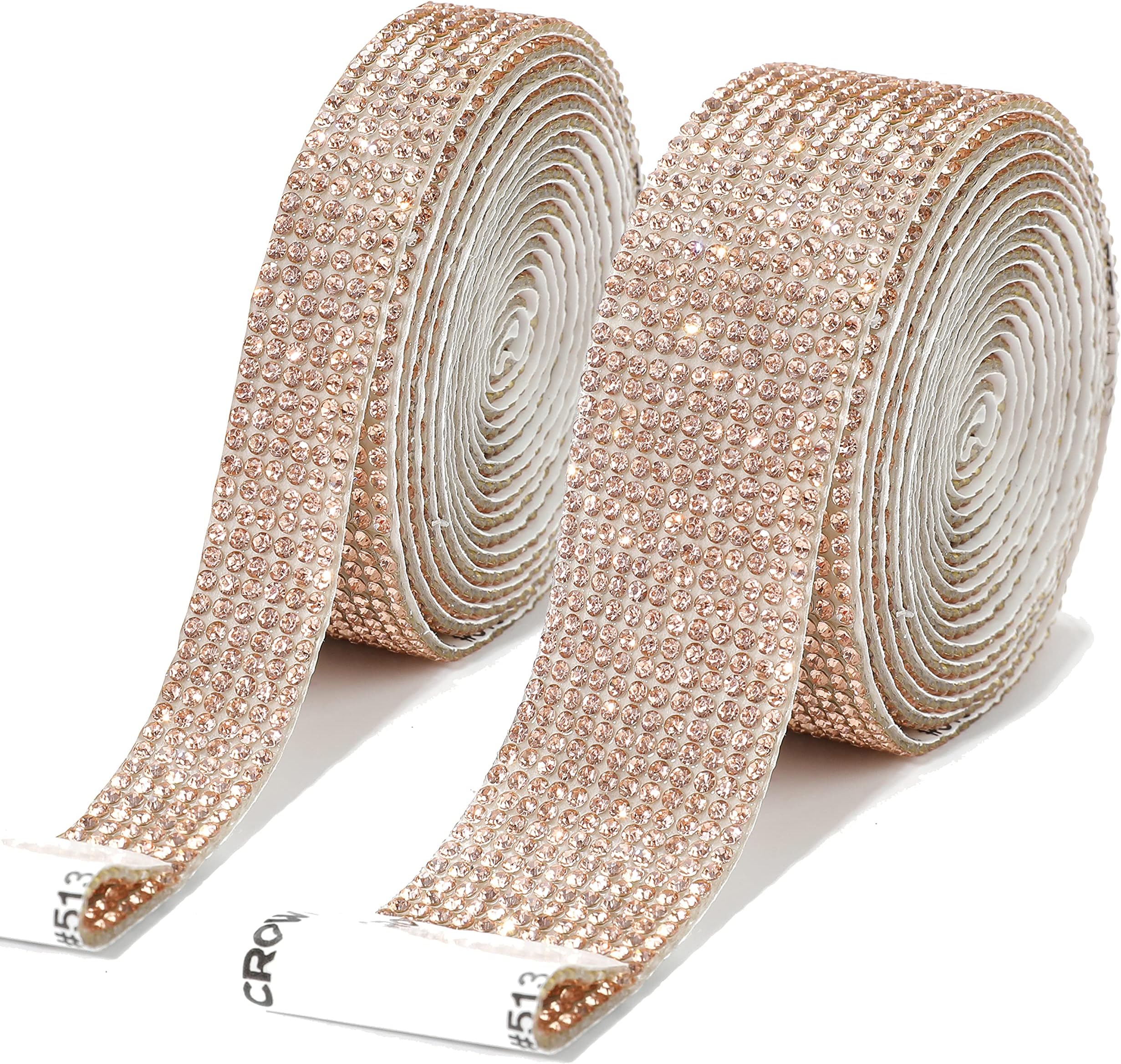 2Rolls/4Yards Self Adhesive Crystal Rhinestone Diamond Ribbon,Bling Crystal Rhinestones Sticker DIY Car Decoration Sticker Glitter Rhinestones Crystal Gem Stickers for Car&Gift Decoration (Rose Gold)