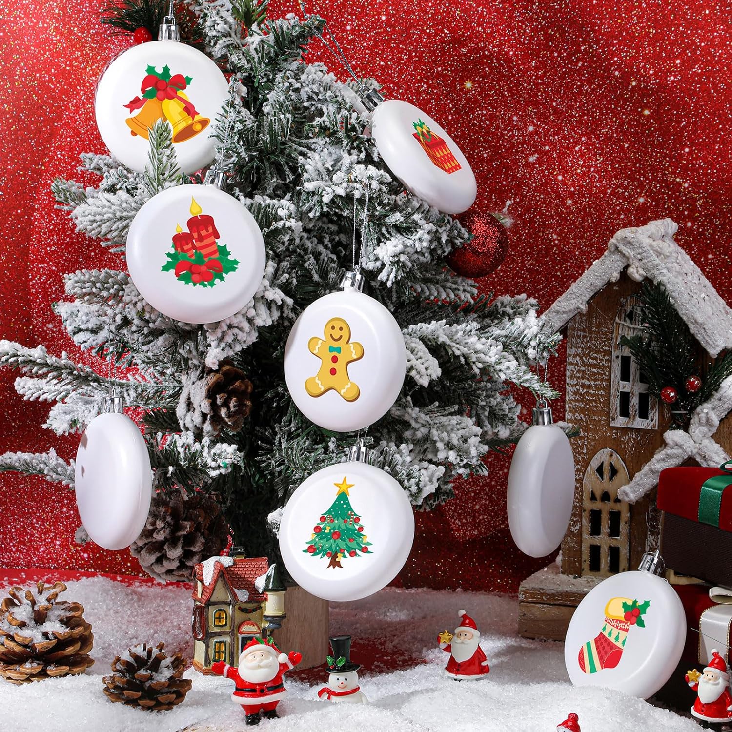 Patelai Clear Plastic Flat Disc Ornaments 3.15 DIY Transparent Fillable Ornaments Balls Christmas Hanging Christmas Tree Decor Holiday Decorative Tree(White,60 Pcs)