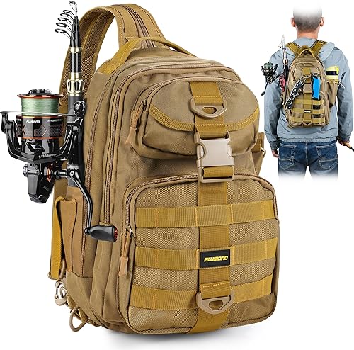 Miniatura 10 de PLUSINNO Mochila de pesca con combinaciones de caña de pescar y carrete, cajas de aparejos, mochila de aparejos impermeable para equipo de pesca