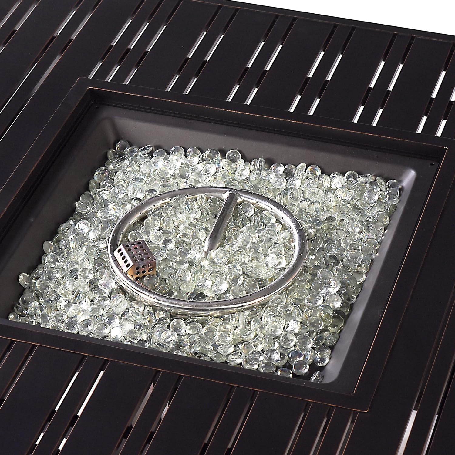 Oakland Living Square 42 in. x 42 in. Aluminum Propane Fire Pit Table with Glass Beads, Two Covers, Lid, 57,000 BTUs in Copper Finish