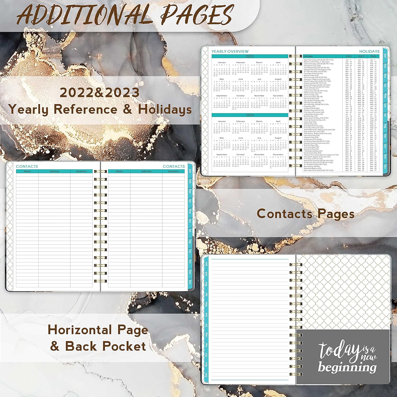 2022 Planner - 2022 Weekly & Monthly Planner with Tabs, 6.3" x 8.4", Jan. 2022 - Dec. 2022, Hardcover with Back Pocket + Thick Paper + Twin-Wire Binding - Black Waterink : Office Products