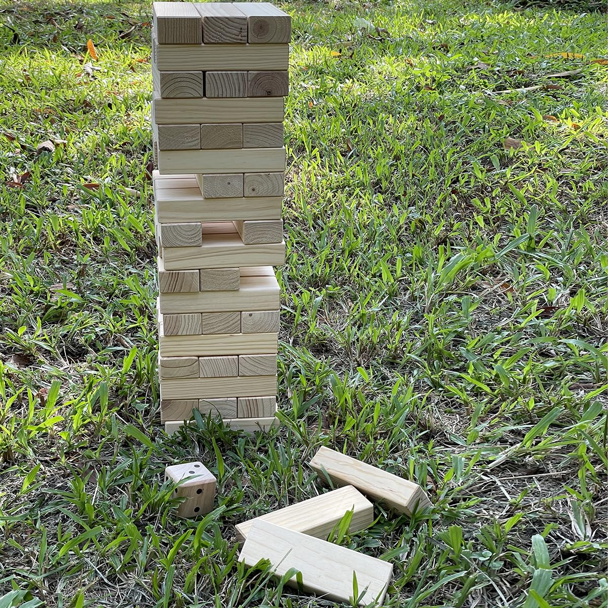 Jac & Mok Wackelturm Tumble Tower Holz Toppling Blocks Spielzeug mit Tragetasche 54 Stück