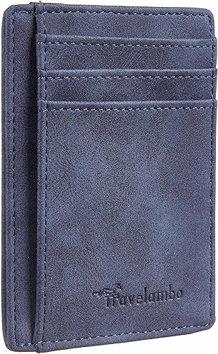 Miniatura 137 de Travelambo billetera mediana y minimalista de cuero para bolsillo frontal, con bloqueo de interferencia de radiofrecuencia, Verde, Minimalista