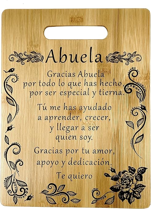 Amazon Com Regalo Para Abuela Tabla De Cortar De Bambu Grabada 22 X 30 Cm Gift For Grandma In Spanish Engraved Bamboo Cutting Board 9 X12 Home Kitchen