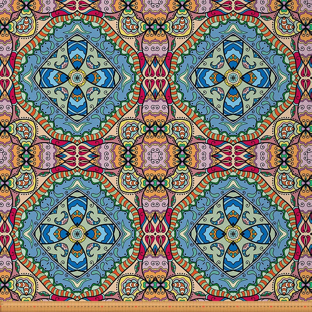 Loussiesd Boho Mandala Fabric by The Yard,Bohemian Exotic Floral Upholstery Fabric for Chairs Sofa,Exotic Tribal Outdoor Fabric Waterproof,Fabric,1 Yard,(L92*W150cm) Blue Cream