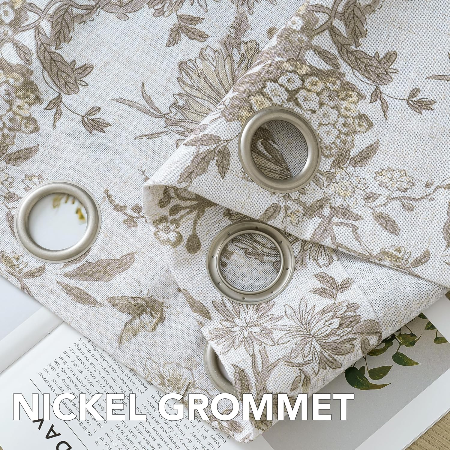 H.VERSAILTEX Linen Blend Curtains for Living Room Printed Floral Curtain Grommet Farmhouse Flower Patterned Drapes Window Treatment Panels Set of 2 Panels, 52" W x 96" L, Iberra Sesame - Taupe