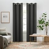 Pembroke 100% Blackout, Faux Linen Grommet Window Curtains, 84 in Long x 42 in Wide, Thermal Insulated & Noise Reducing Curtains for Living Room, Bedroom, 2 Curtain Panels, Charcoal