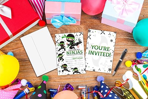 Miniatura 3 de Zmyollo Ninjas Invitaciones de cumpleaños con sobres, 20 invitaciones de fiesta de cumpleaños para niños y niñas, suministros de fiesta de