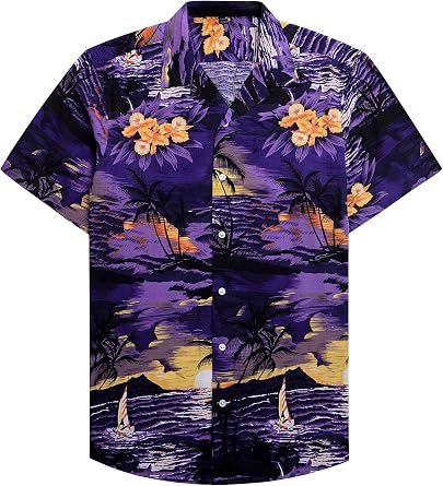 Mens Hawaiian Shirt Summer Beach Casual Short Sleeve Button Down Shirts | Aloha Tropical Print, Cuban Collar, Relaxed Fit, for Vacation Beach Party Luau, Cruise, Holiday, Summer Outdoor Wedding
