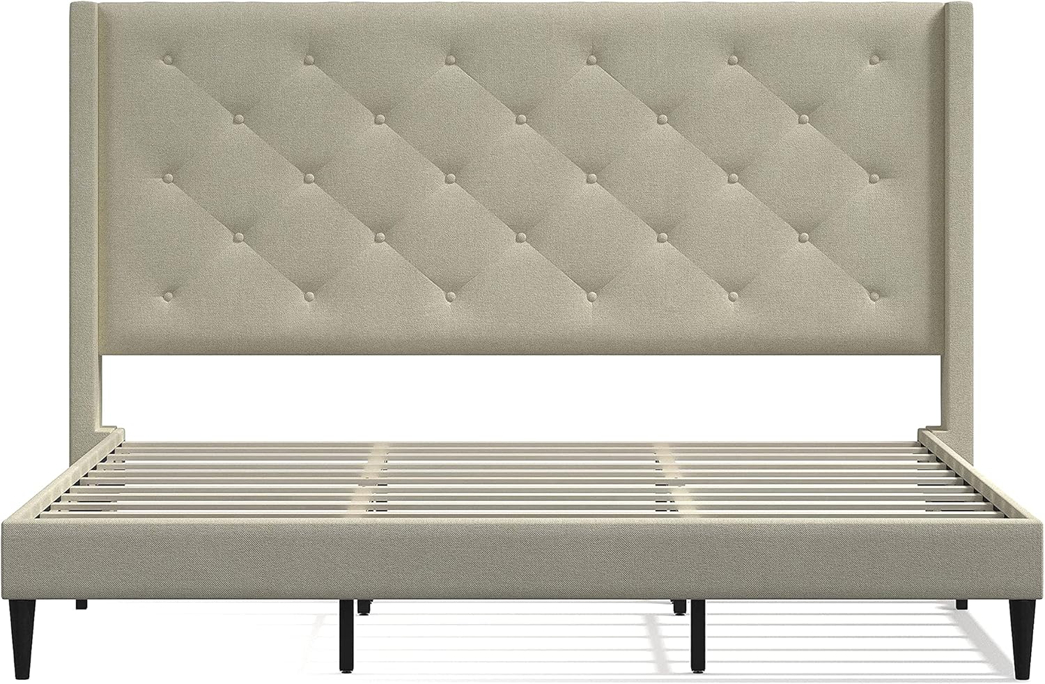 Glenwillow Home Huppe Upholstered Platform Bed Frame/Button Tufted MCM Wingback/Mattress Foundation/No Box Spring Needed/Easy Assembly, Beige, King