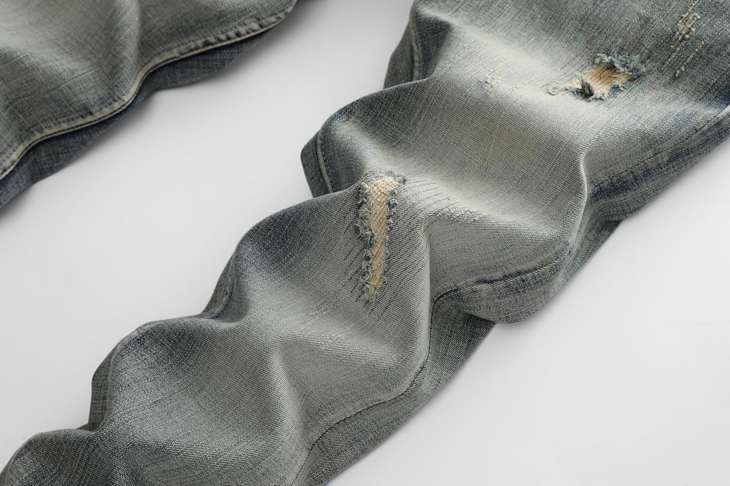 Men's Stretch Ripped Jeans Distressed Slim Fit Straight Leg Fashion Denim Pants - Image 4