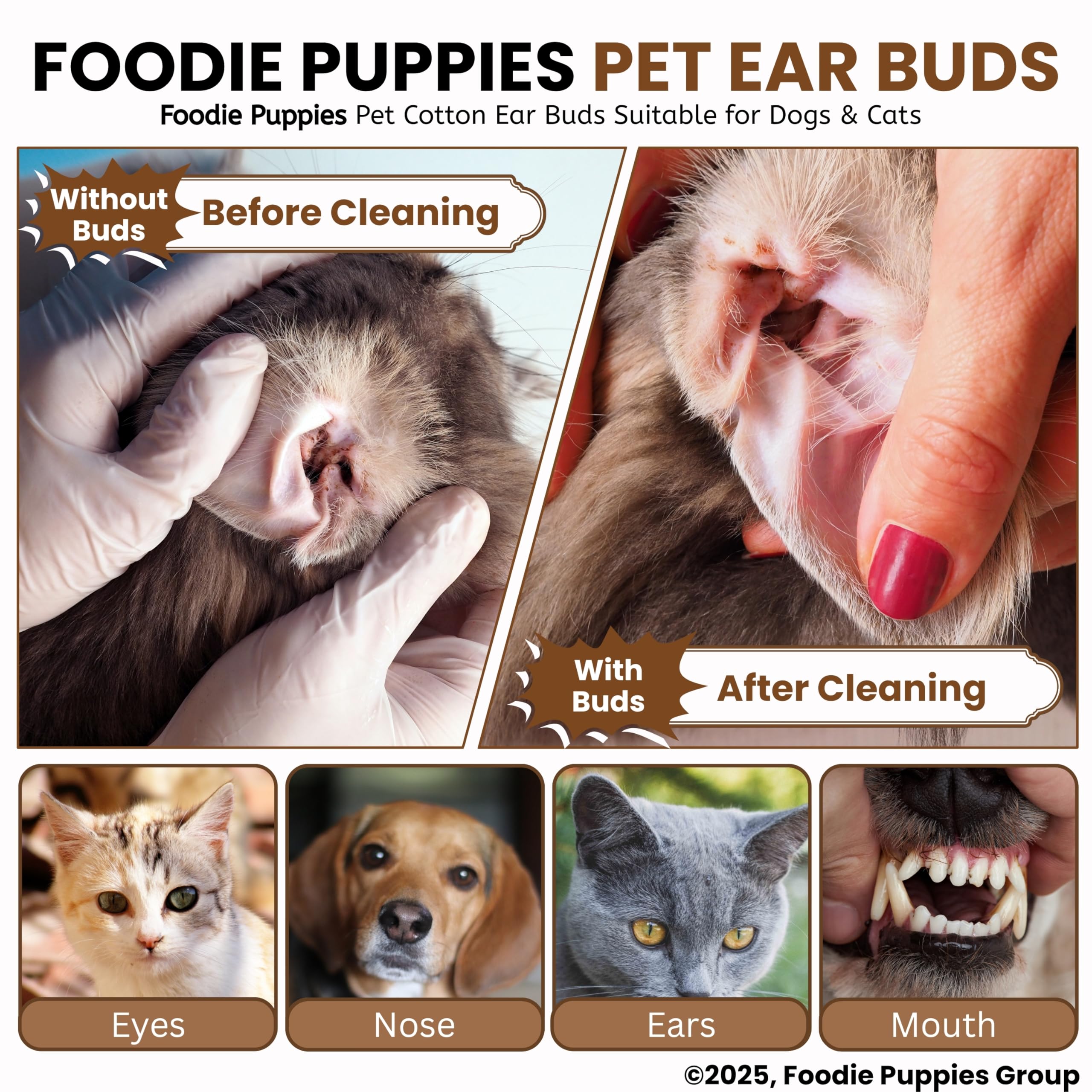 Foodie Puppies Cotton Buds for Dogs & Cats (50 Pieces) - Dual-Sided 6 Inch Bamboo Swabs for Ear Cleaning, Medicine Application, Wound Care, Long Wooden Handle, Safe Pet Ear Cleaner for Large Dog Ears 4