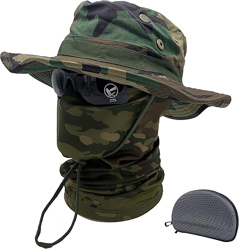 Sombrero de pesca sombrero Boonie sombrero de camuflaje pasamontañas diadema para el cuello conjunto de gafas para deportes al aire libre unisex 7 38
