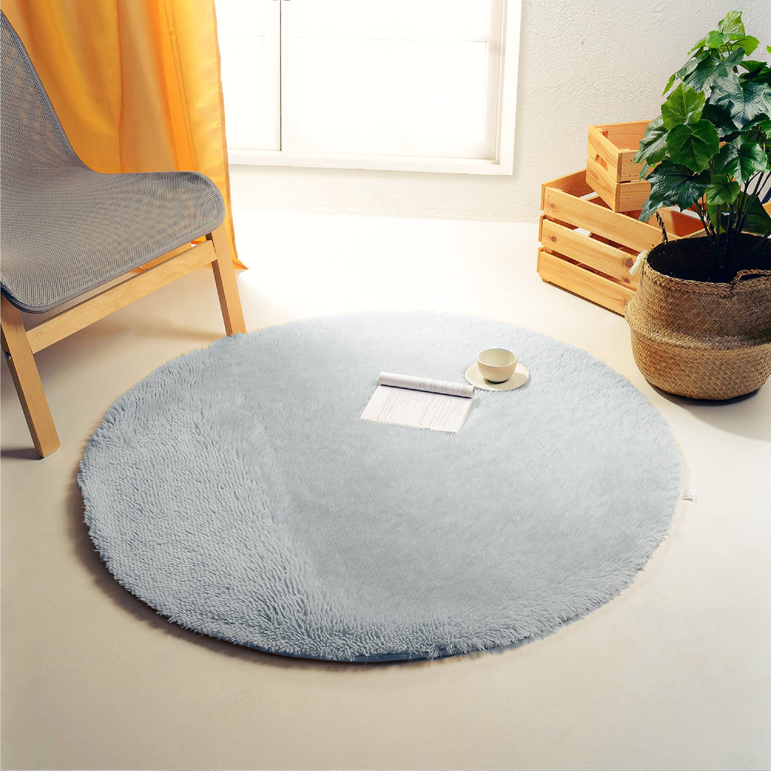 DALINA Textil Alfombra Decorativa de Pelo Largo Extra Suave -Alfombra Antideslizante para Salón Dormitorio Circular (Diámetro 60CM, Gris)