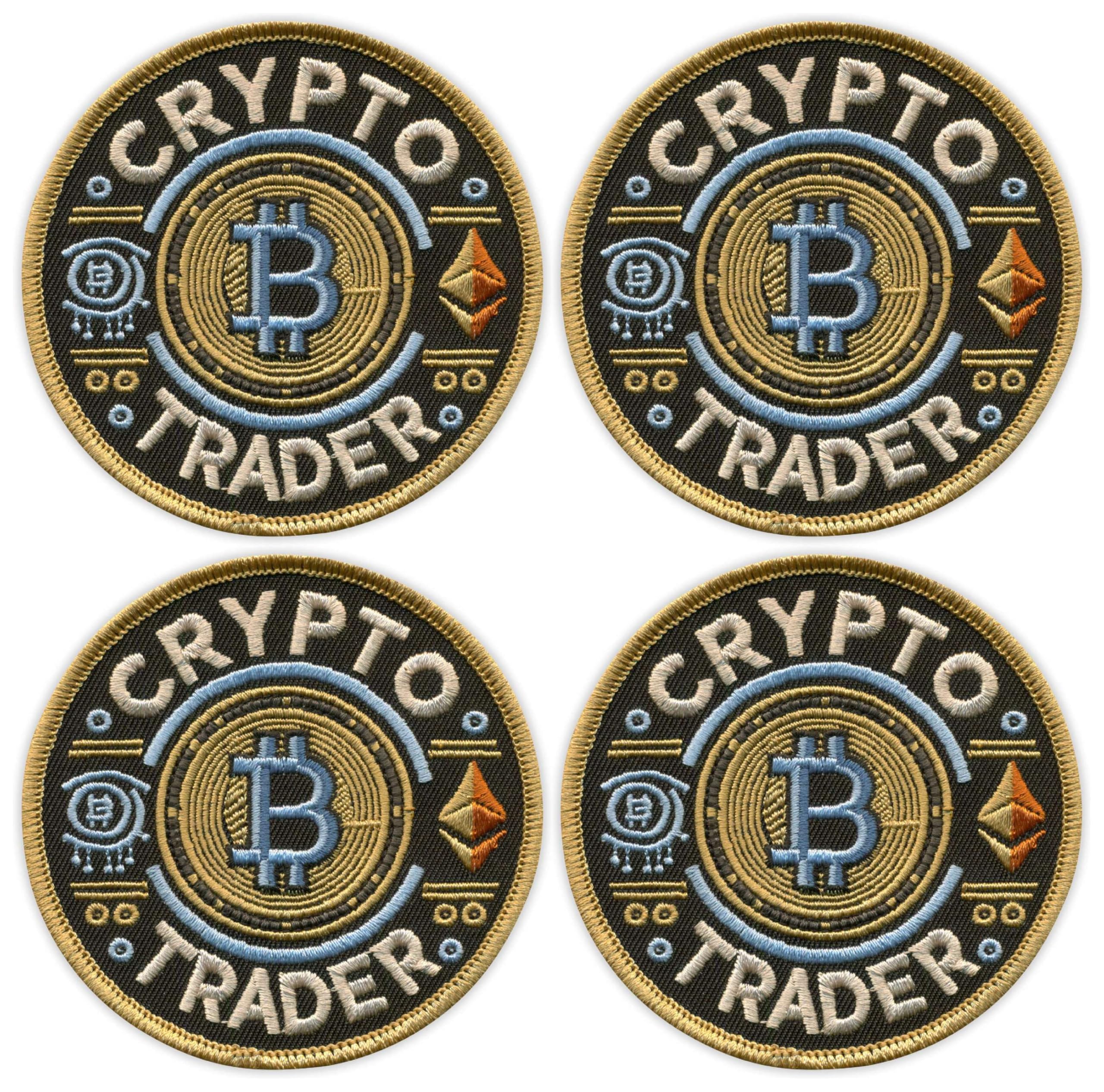 Crypto Trader - Set di quattro toppe ricamate, forma rotonda, termoadesivo/termoadesivo