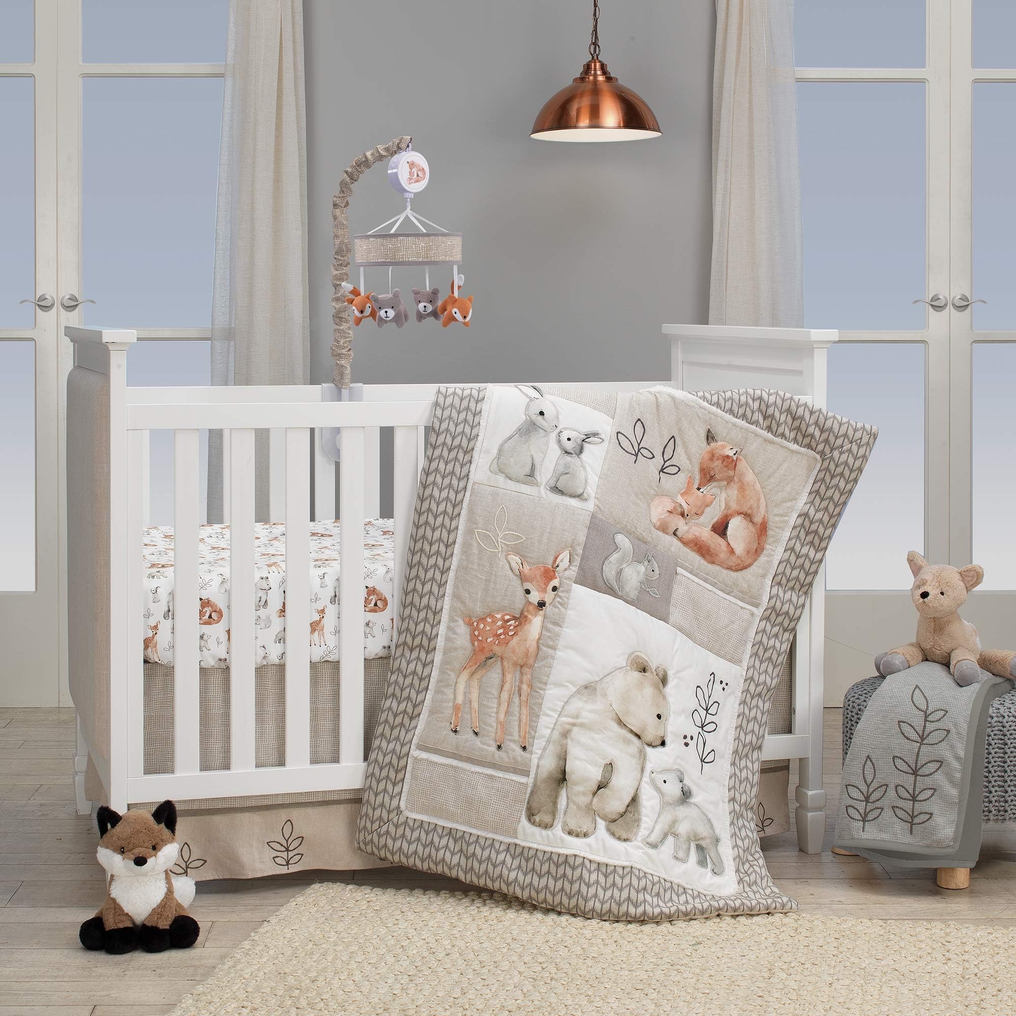 Lambs & IvyPainted Forest 4-Piece Crib Bedding Set - Gray, Beige, White