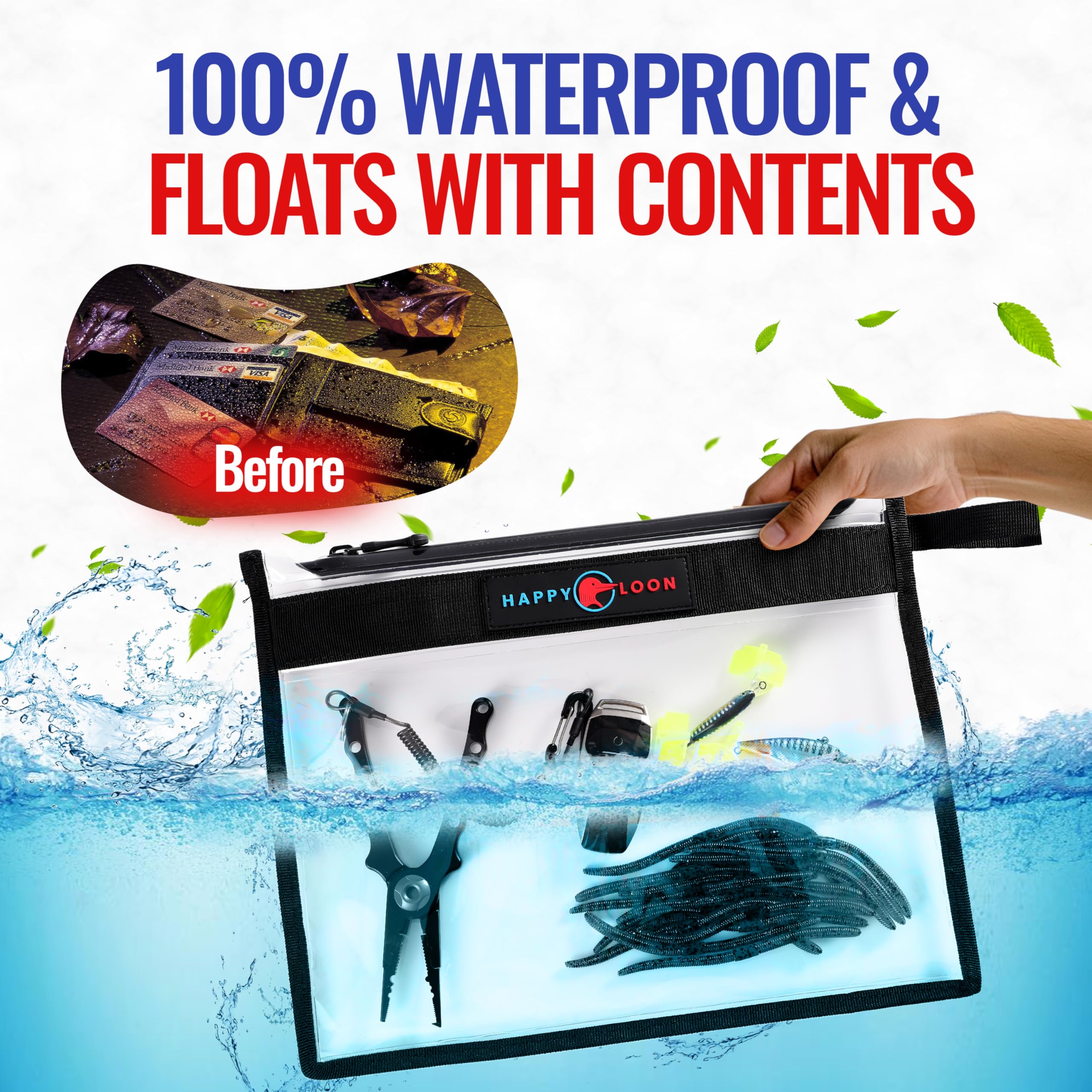 Floatig Waterproof Fishing Tackle Bag Set - 2 Large, 100% Submersible Dry Bags, Floats with phone & bait- Scuba-Grade Zipper, PVC-Free, Tethering Loop - Premium Fishing accessory pouch