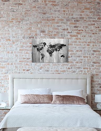 Miniatura 3 de The Oliver Gal Artist Co. Maps - Lienzo decorativo para pared, diseño de Mapamundi en blanco y negro, 36 x 24 pulgadas