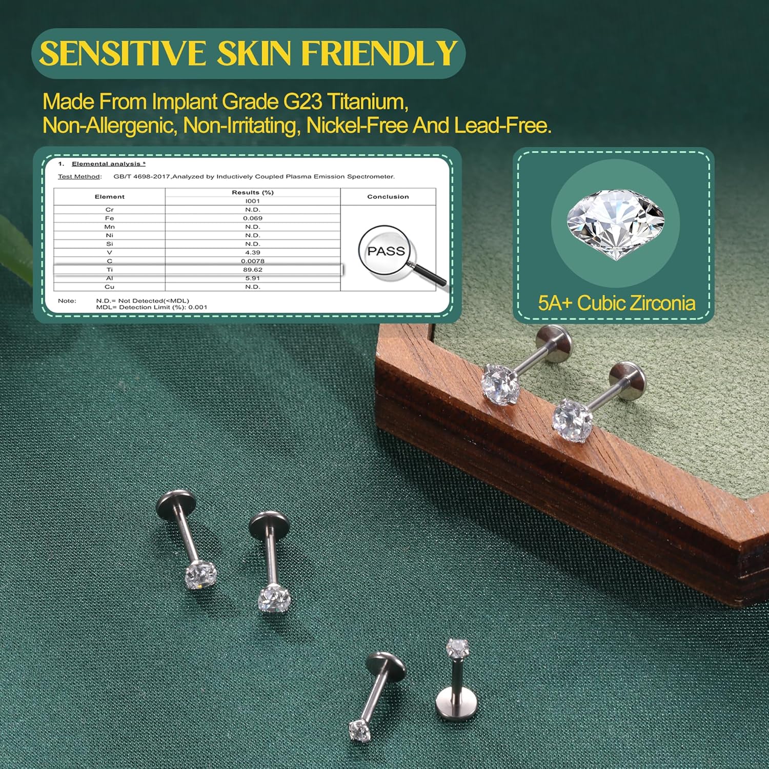 G23 Titanium Flat Back Earrings Hypoallergenic - 14K Gold Filled Internal Thread Stud Earring 16G 18G Cartilage Helix Tragus Conch Piercing Jewelry Nose Lip Labret Studs for Women Men 3 Pairs - Image 5