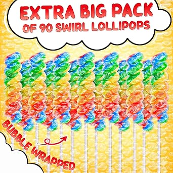 90pk Rainbow Twisty Lollipops Individually Wrapped