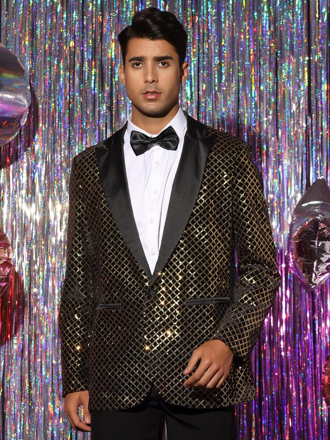 Lars Amadeus Sequin Blazer for Men's Peak Lapel Prom Party Shining Plaid Sports Coat - Image 2