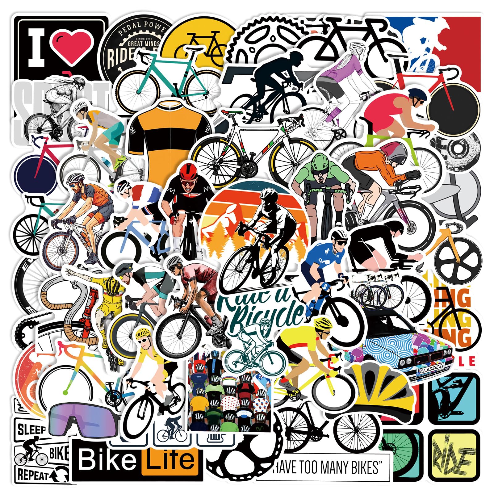 50 Pcs Road Bikes and Bicycles Stickers for Girls Boys Children Teens, Vehicle Bicycle Stickers for Laptop Water Bottles,Bicycle,Skateboard,Computer,Waterproof Vinyl for Wall,Graffiti Stickers