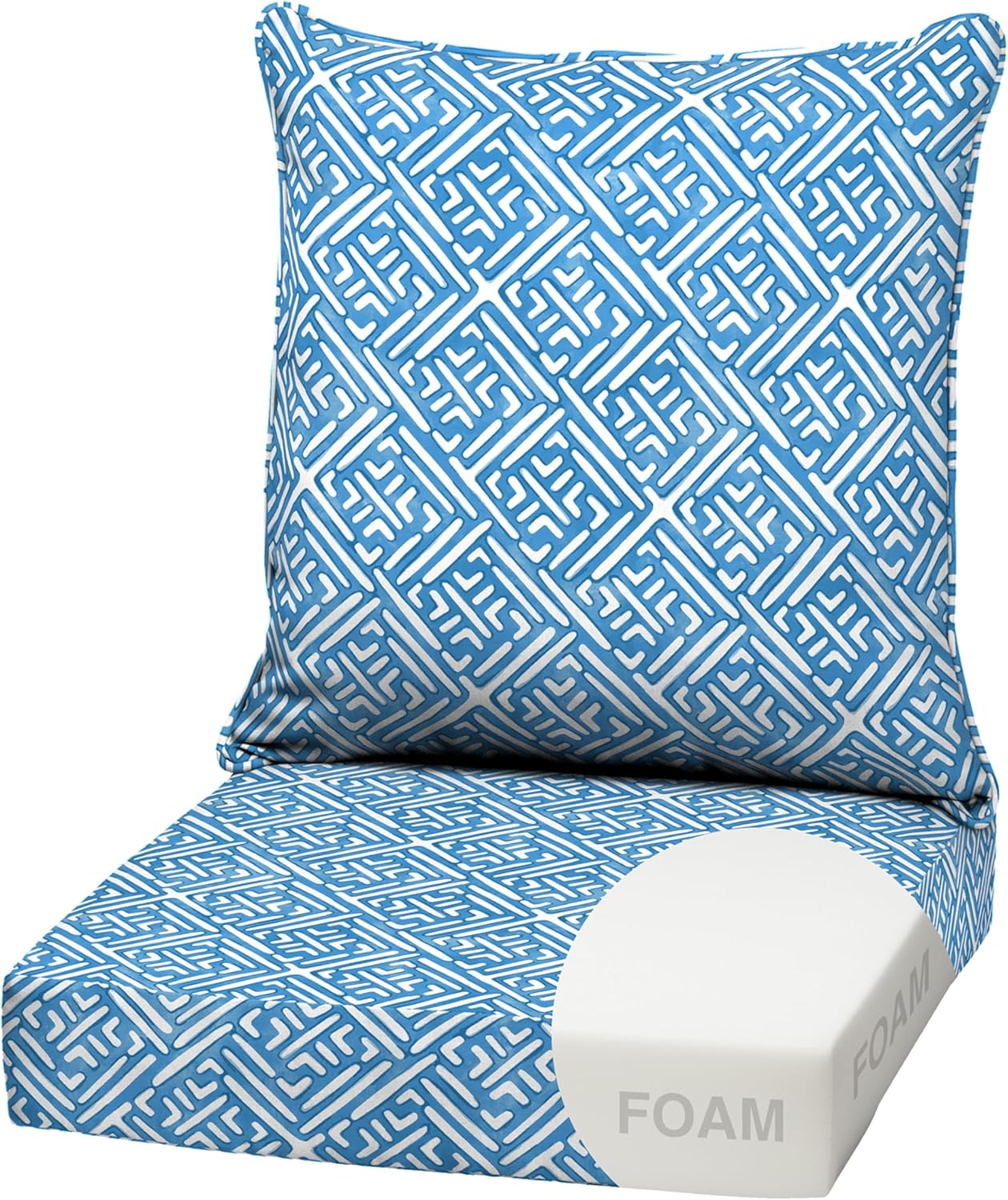 Arden Outdoor Foam Deep Seat Cushion Set, 22 in x 24 in, Weather-Proof, Rain-Proof, Fade Resistant Patio Cushion, Bottom and Back Cushion for Chair, Sofa, and Couch Amalfi Blue Tile