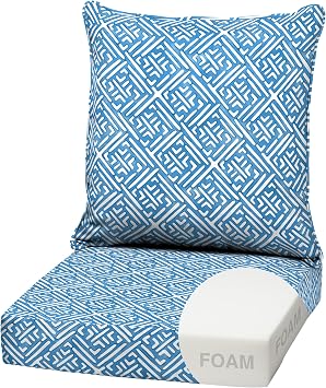Arden Outdoor Deep Seat Cushion Set, Foam, 22x24, Amalfi Blue Tile | Sofa, Couch, Conversation Set, Premium High-Density Foam, Never Flattens, Mold and Mildew Resistant