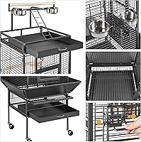 Vista 7 de Jaula para pájaros y accesorios de Yaheetech. Ideal para loros, cacatúas, periquitos., Negro