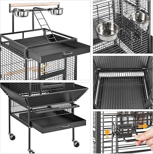 Miniatura 7 de Yaheetech 61-inch Playtop Wrought Iron Large Parrot Bird Cages with Rolling Stand for Cockatiels Yaxa Parrot Quaker Conure Parakeet Lovebird Finch