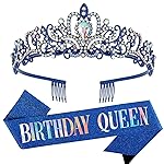 Birthday Queen Sash and Crystal Tiara Set Tiara and Crowns for Women COCIDE Birthday Gift for Girl Kit Decorations Set Rhinestone Hair Accessories Glitter Stain Silk Sash for Party