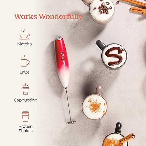 Miniatura 7 de Potente espumador de leche de mano, mini espumador de leche, funciona con pilas (no incluida), mezclador de bebidas de acero inoxidable con soporte