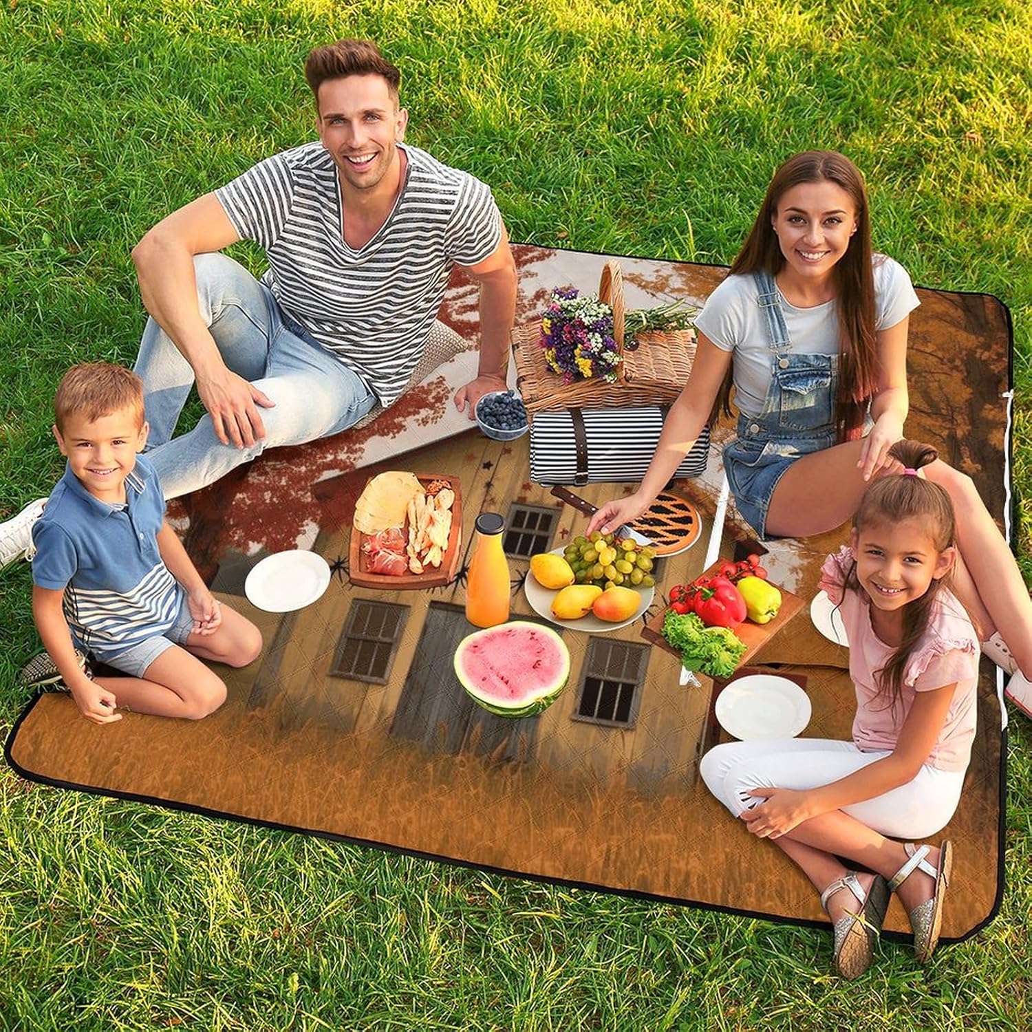Fall Country Barn Picnic Blanket with Zipper Water Resistant Sand Free Picnic Mat Washable Foldable Easy Carry Beach Blanket for Lawn Beach Hiking Camping