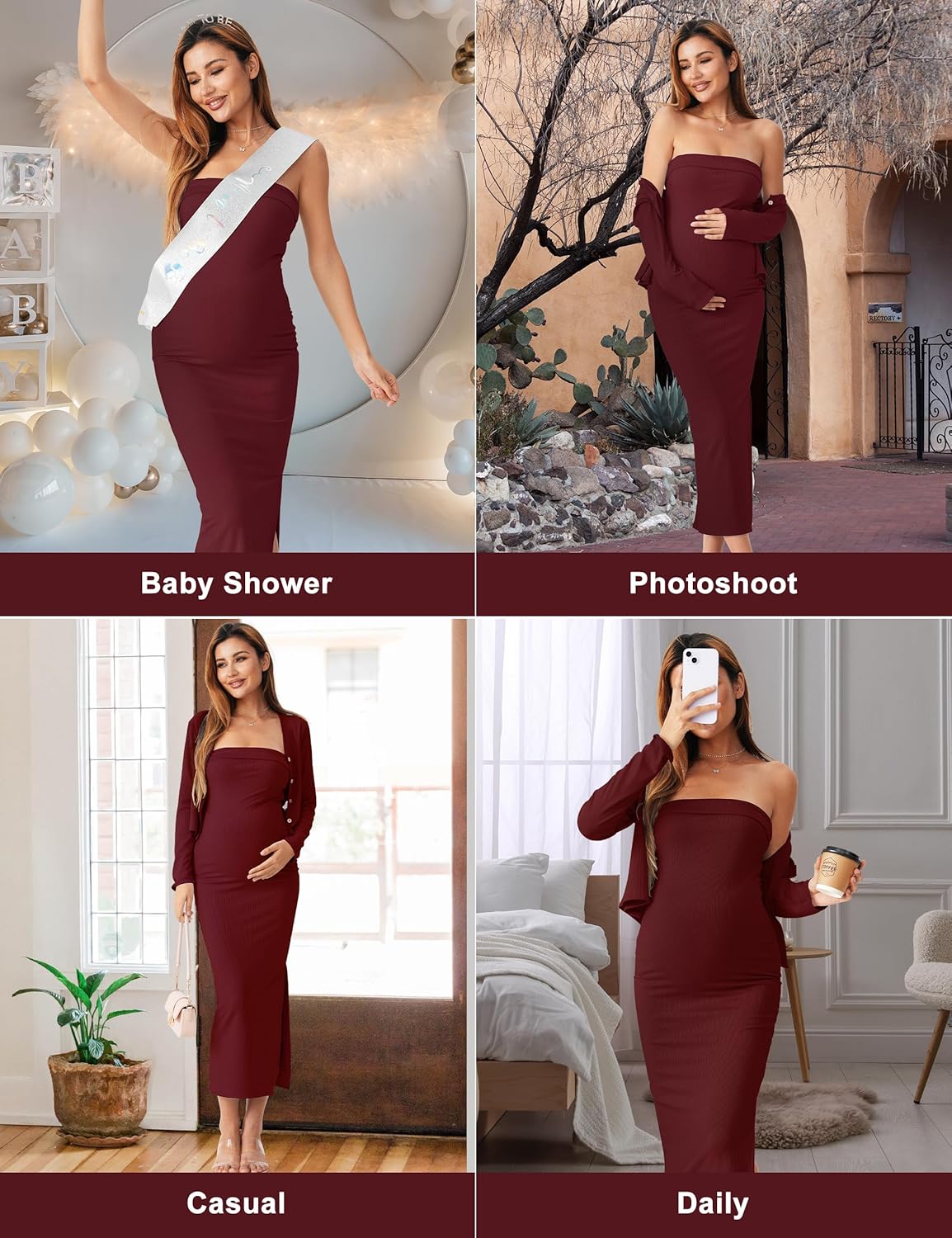 2 Piece Maternity Dress Cardigan Set, Strapless Bodycon Maxi Tube Dresses Long for Baby Shower Photoshoot Formal - Image 5