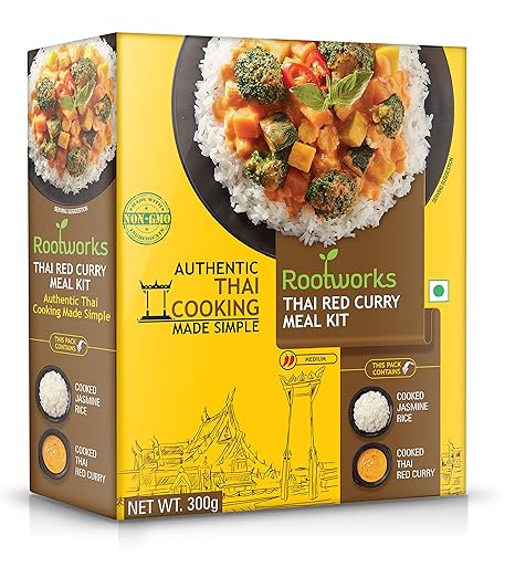 Rootworks Thai Red Curry Meal Kit Pack of 1 (300 g) | Authentic Thai Flavours | Made in Thailand| Ready to Eat Meal Kit
