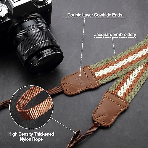 Miniatura 2 de Padwa Lifestyle Correa de cámara a rayas, de 1.5 pulgadas, suave tejido de cuerda de algodón, correa de hombro para fotógrafos y todas las cámaras
